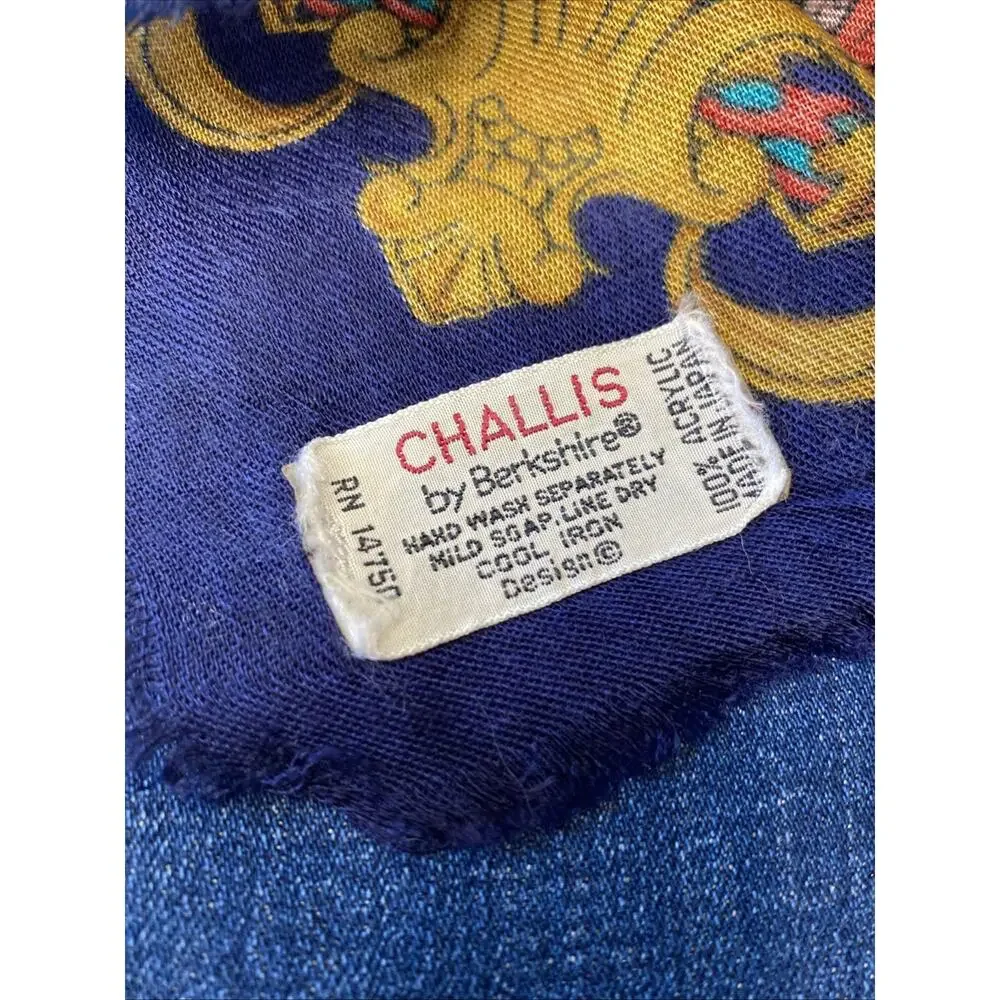 Vintage Challis By Berkshire Scarf Japan Floral Acrylic Fringe Classic Paisley